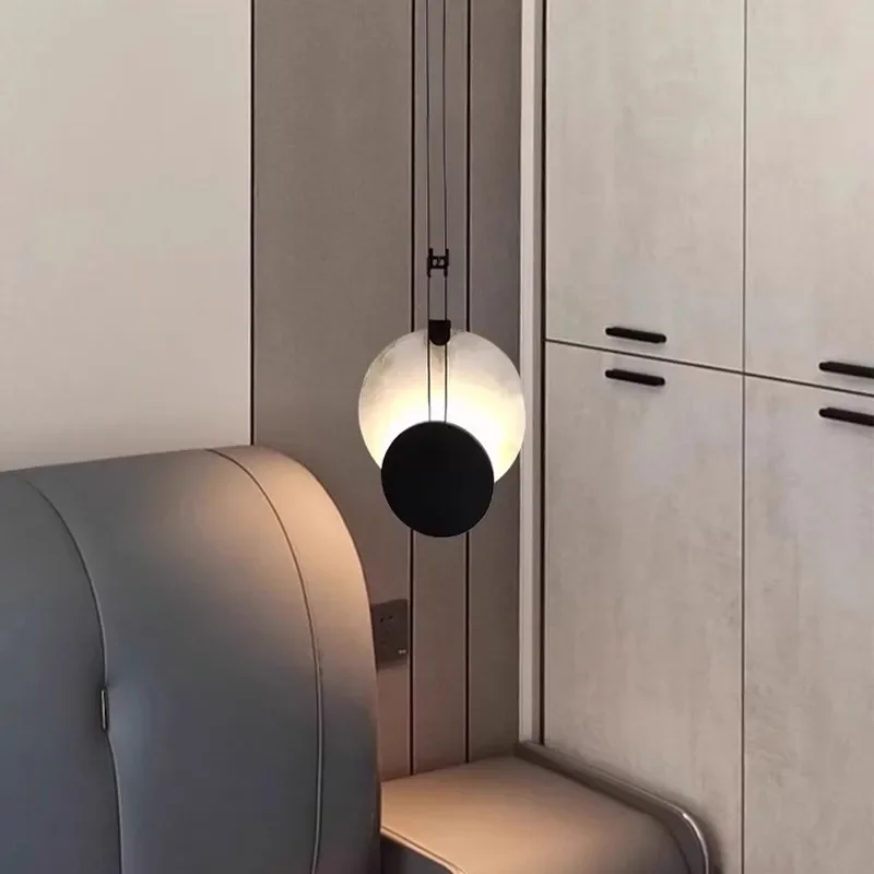

Modern Black Minimalist Adjustable Bedside Pendant Light, Marble Creative Designer Italian Style Pendant Lamp Interior Lighting