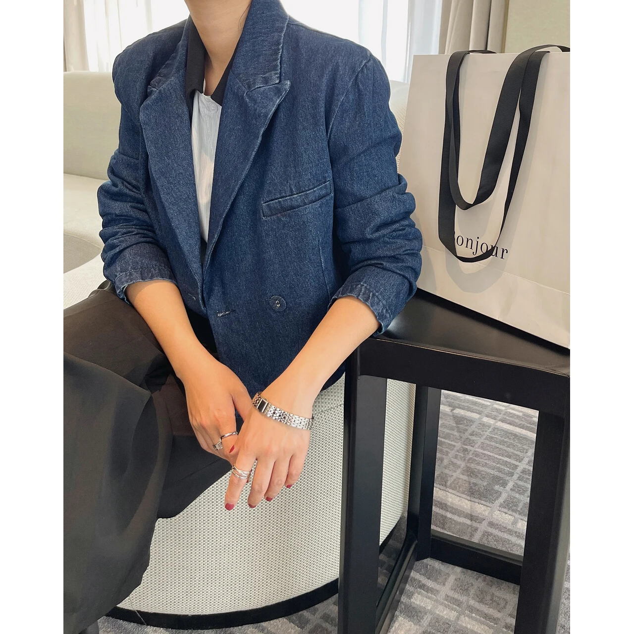 Women Denim Jacket Blazers Clothing 2023 Suit Korean Style Tops Fashion New Summer Oversize Chic Elegant Luxury Linen Cropped