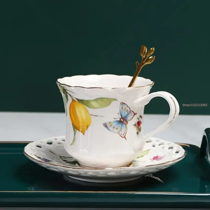 1 unid Limón Tazas de Espresso, Elegante Juego de Té de Estilo Europeo, Europa Taza de Té Y Platillos Set, Taza de cerámica Juego de Taza de Café Plato de Postre