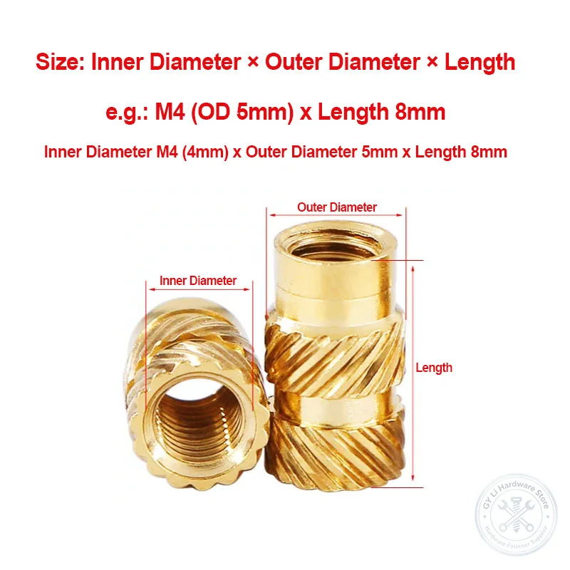 M4 M5 M6 M8 Double Twill Knurled Brass Female Thread Insert Nut Hot Pressed Fastener For Injection Molding Plastic Electronics