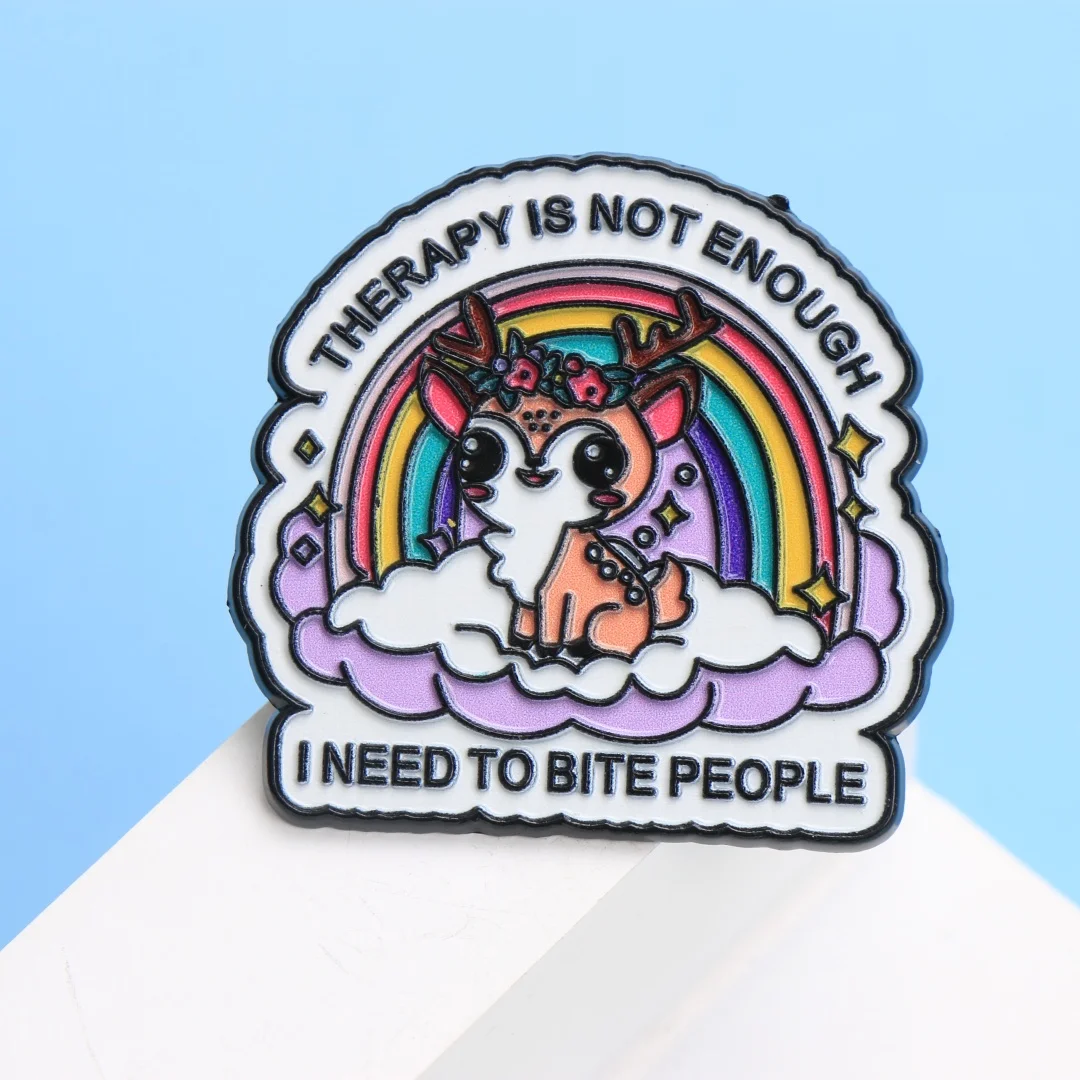 العلاج يكفي ليس أحتاج إلى لدغة الناس المينا دبوس - غزال لطيف مع قوس قزح الكرتون الشرير شارة طية صدر السترة هدية