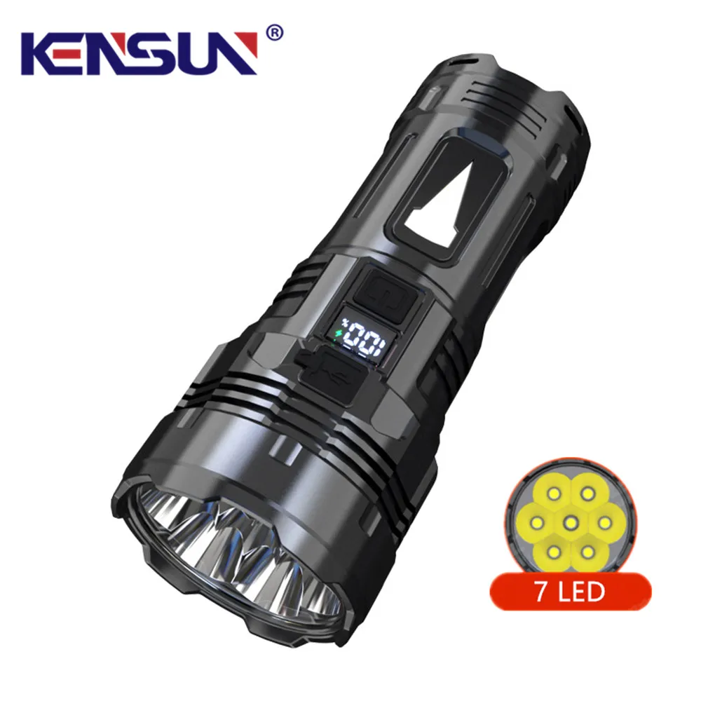 High Power Super Bright 7*LED Flashlight Strong Light Tactical Torch With Side light Lamp Waterproof Built In Battery Lamp