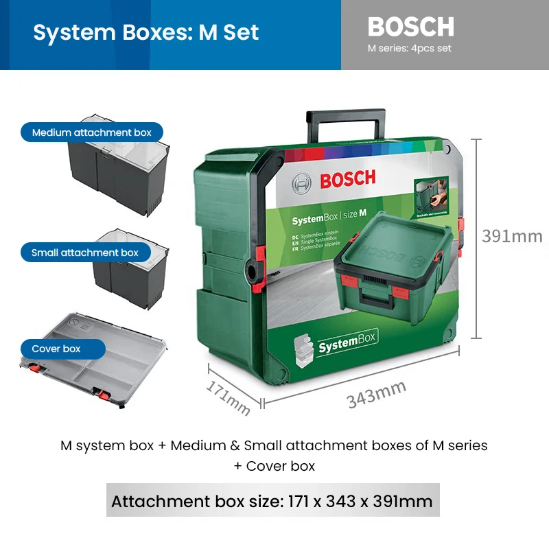 Bosch-caja de almacenamiento de accesorios de herramientas apilables, accesorios de herramientas de combinación multifuncional, bolso de mano, bolsa