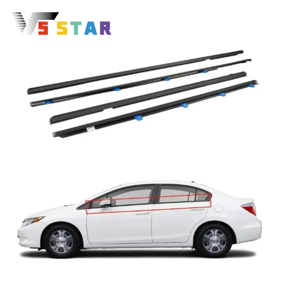 4 قطعة ويندوز المطاط السير الوقائي مقاوم للماء قطاع الضغط ختم حزام صب الكسوة لهوندا سيفيك 2012-2015 الأسود MW-1005 #1