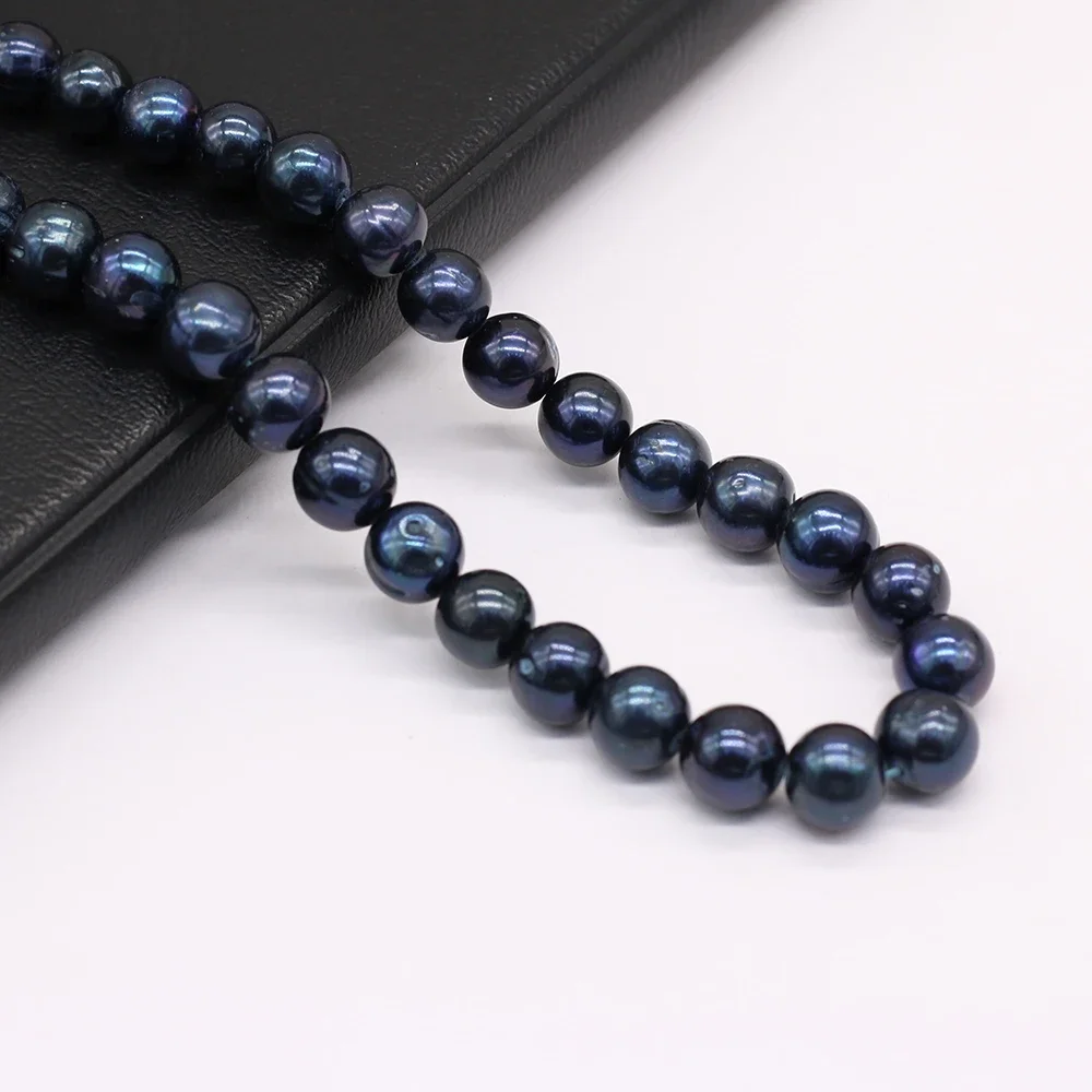 Natural Freshwater Pearls Round Black Loose Round Spacer Beads for Jewelry Making DIY Bracelet Necklace Accessories