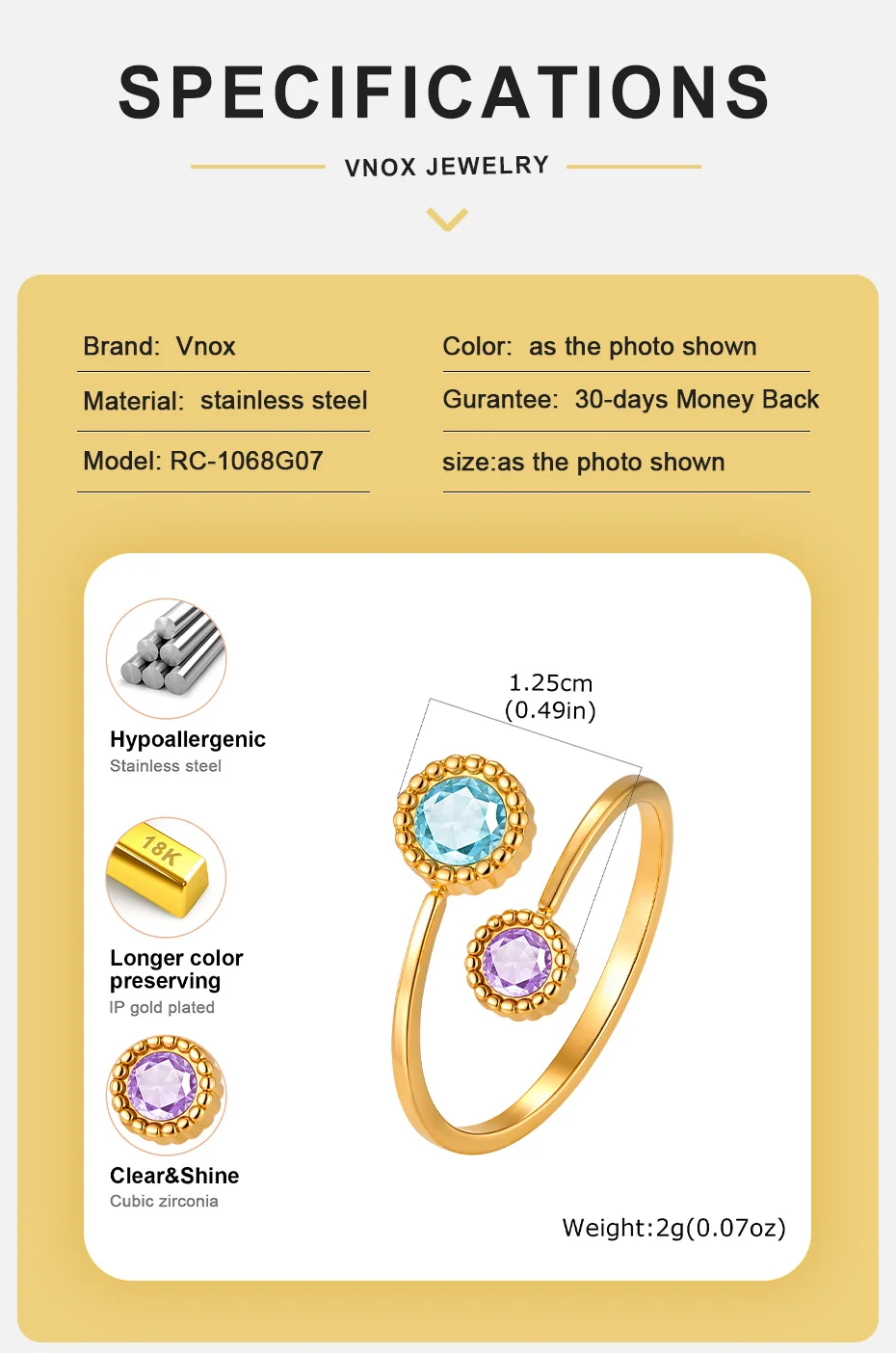 Vnox Neues Design Blau-Rosa Zirkon Doppelblumen-Ringe für Frauen und Mädchen 18K Vergoldet Trendiger Hochzeits- und Party-Schmuck – Detail 4