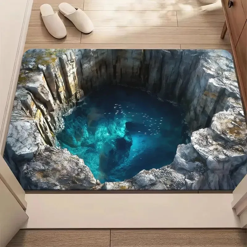 3D Visual Illusion Door Mat Home Use Dirt-resistant and Wear-resistant Entrance Door Footpad Bathroom Water-absorbing Floor Mat