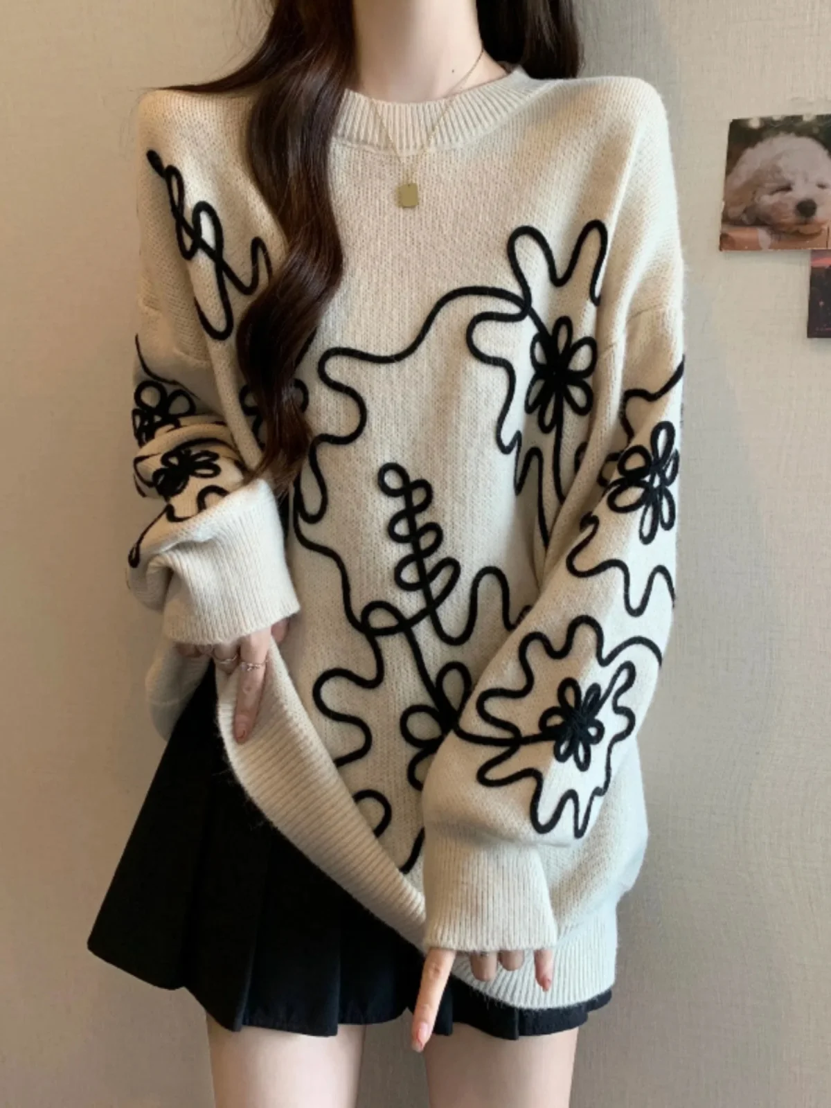 

Knitwear Sweater plus Size Women's Mid-Length Unique Top Trendy Korean Style Loose Fit Long Sleeve Autumn Spring