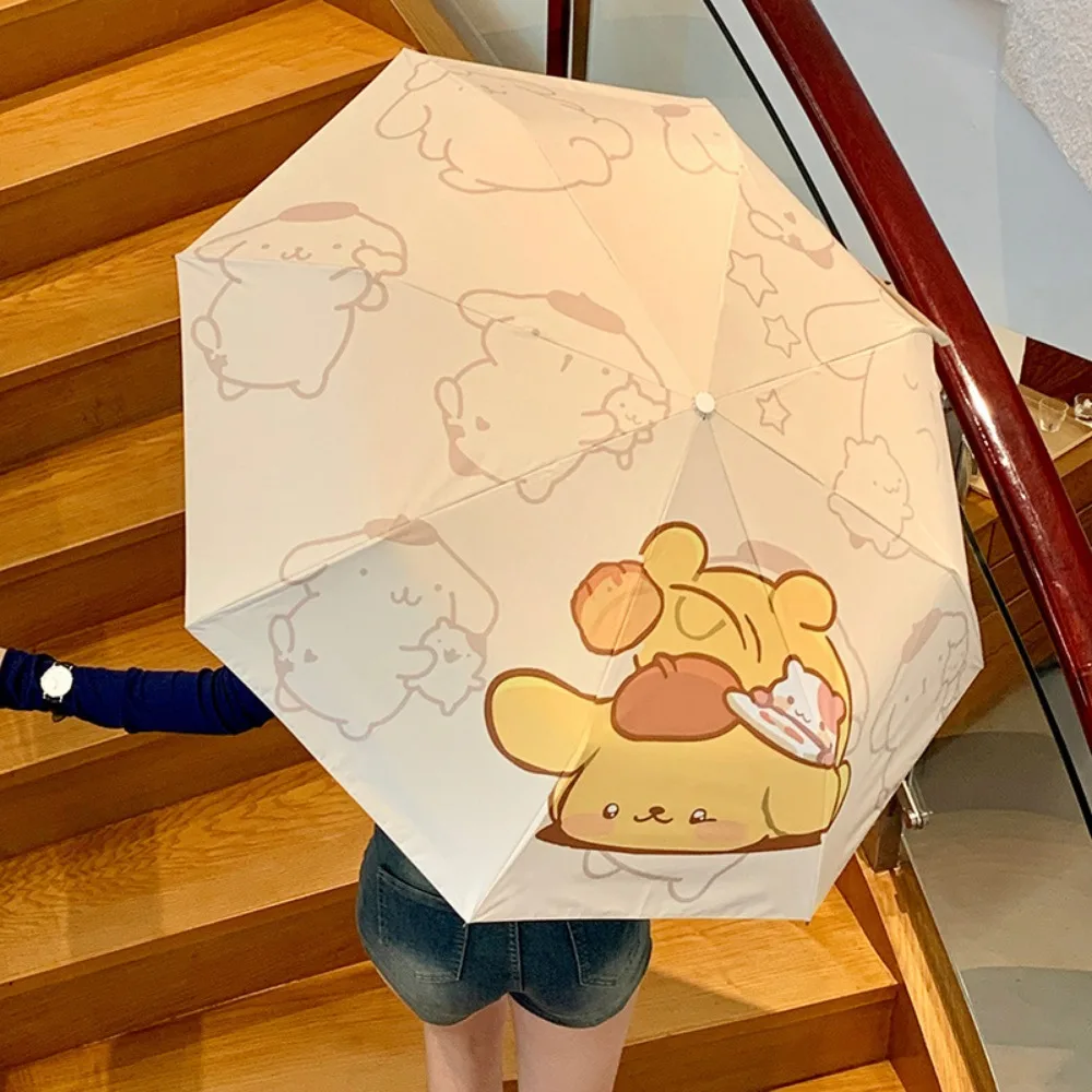 Sanrio Fully Automatic Umbrella Pudding Dog Sun Umbrella Folding Portable Umbrella Black Rubber Bottom Layer UV Blocking Gift