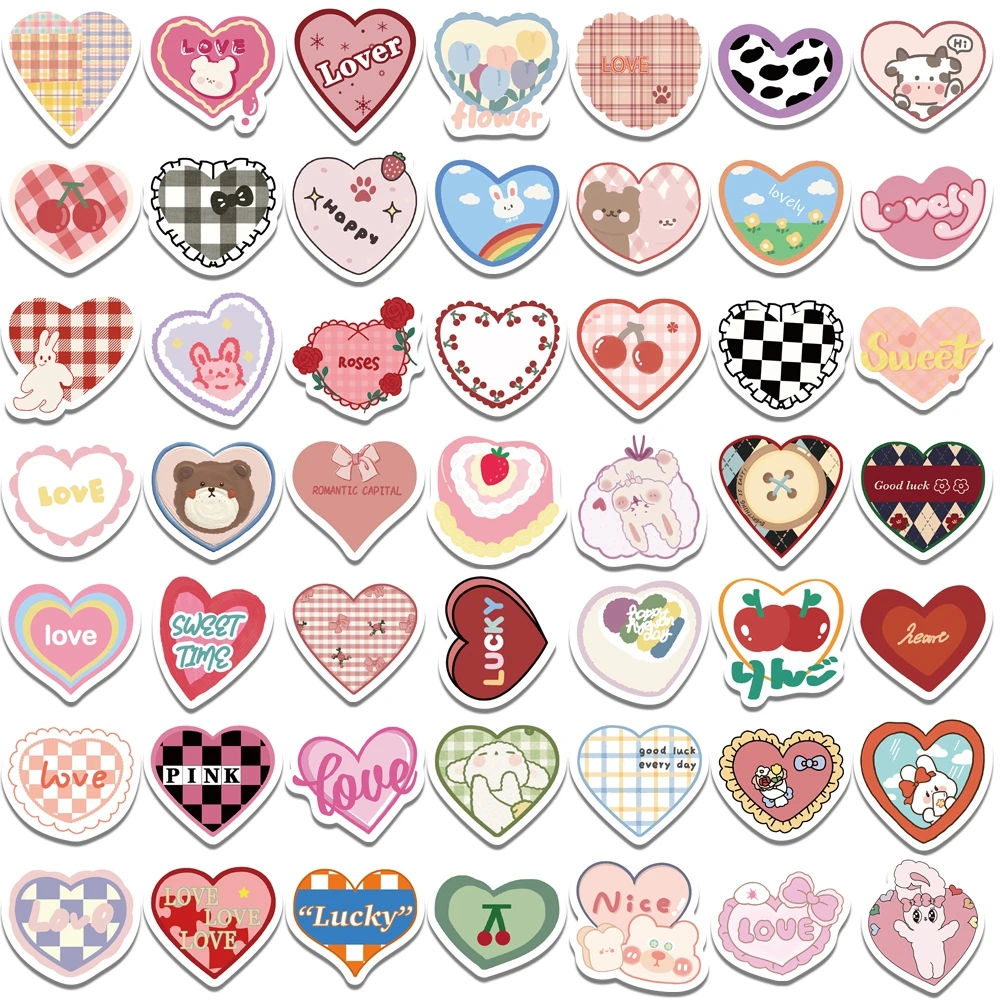 100PCS Cute Cartoon Love Heart Stickers Kawaii Candy Colors Stickers Scrapbooking Diary Stickers School Office Stationery