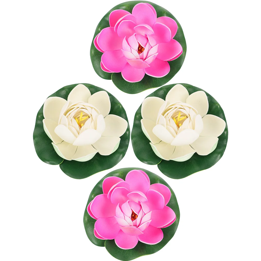 4 Pcs Fish Tank Lotus Simulated Lotus-flower Decor Pond Decoration Half-open Leaf Artificial Floating Set Plant