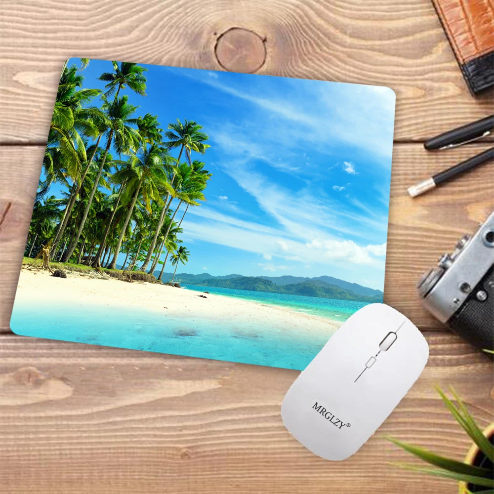 Small Computer Mouse Pad Tropical Palm Beach Carpets Computer Mat Desk Mat Table Gamer Accessories Decoration Soft Desk Pads