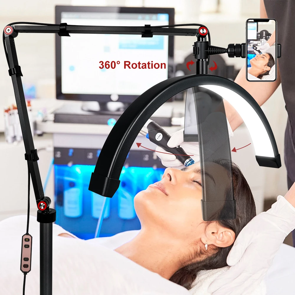 16 INCH Lash Light for Eyelash Extensions Half Moon Light 2 in 1 Foldable Lash Lamp Esthetician Light with Desk Clip for Tattoo