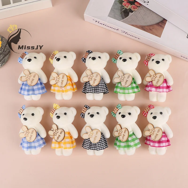 10PCS 10cm Plaid Bear Bouquet Small Bear Couple Bear Gift Packaging Wedding Gift Birthday Present