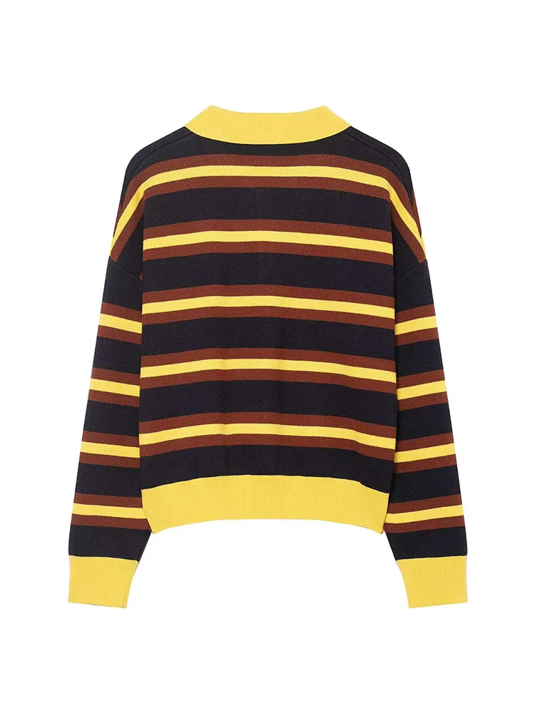 HH جديد المرأة المشارب طويلة الأكمام زر الديكور بولو طوق البلوز محبوك سترة الإناث سليم صالح الترفيه القمم #3