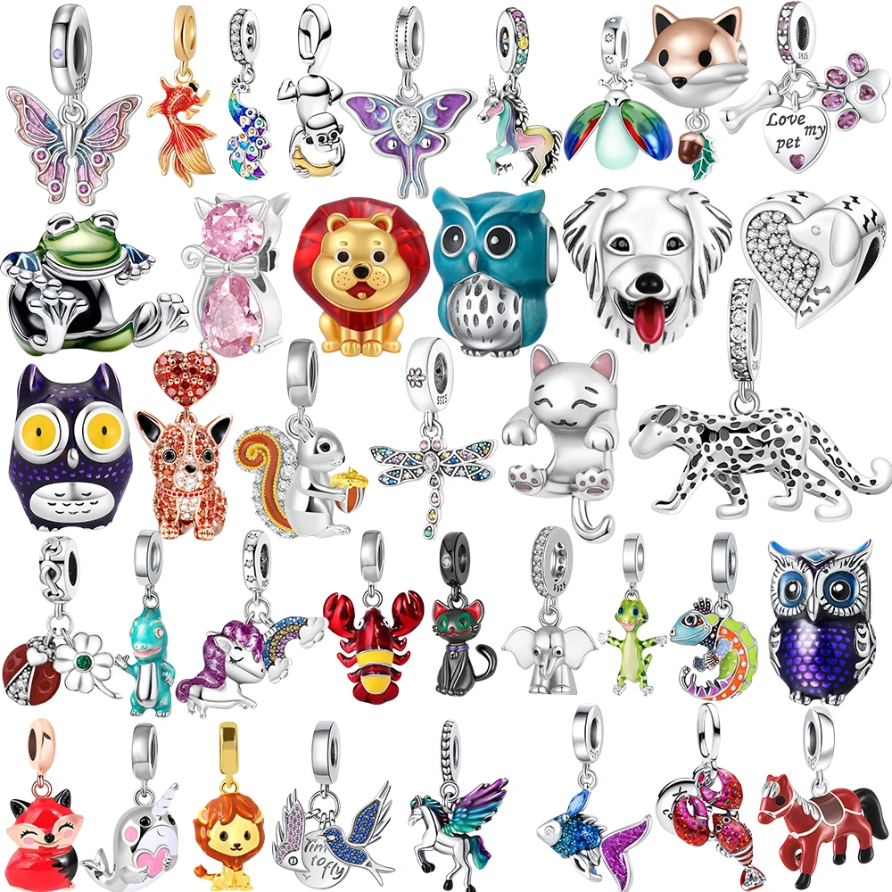 

Lion Squirrel Owl Dog Frog CatCute Animal 925 Sterling Silver Bead Hang Charm Fit Original Bangle Bracelet necklace DIY Jewelry