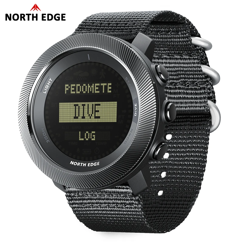 NORTH EDG NEW APACHE-D Men's Digital Free Dive Watch Outdoor Sport Watches Altitude Barometer Compass World Time Waterproof 100M