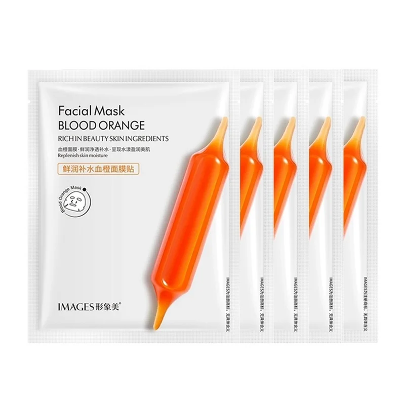 Images 5Pcs Blood Orange Facial Mask Face Mask Moisturizing Replenish Skin Nourishing Hydrating Face Mask Face Skin Care