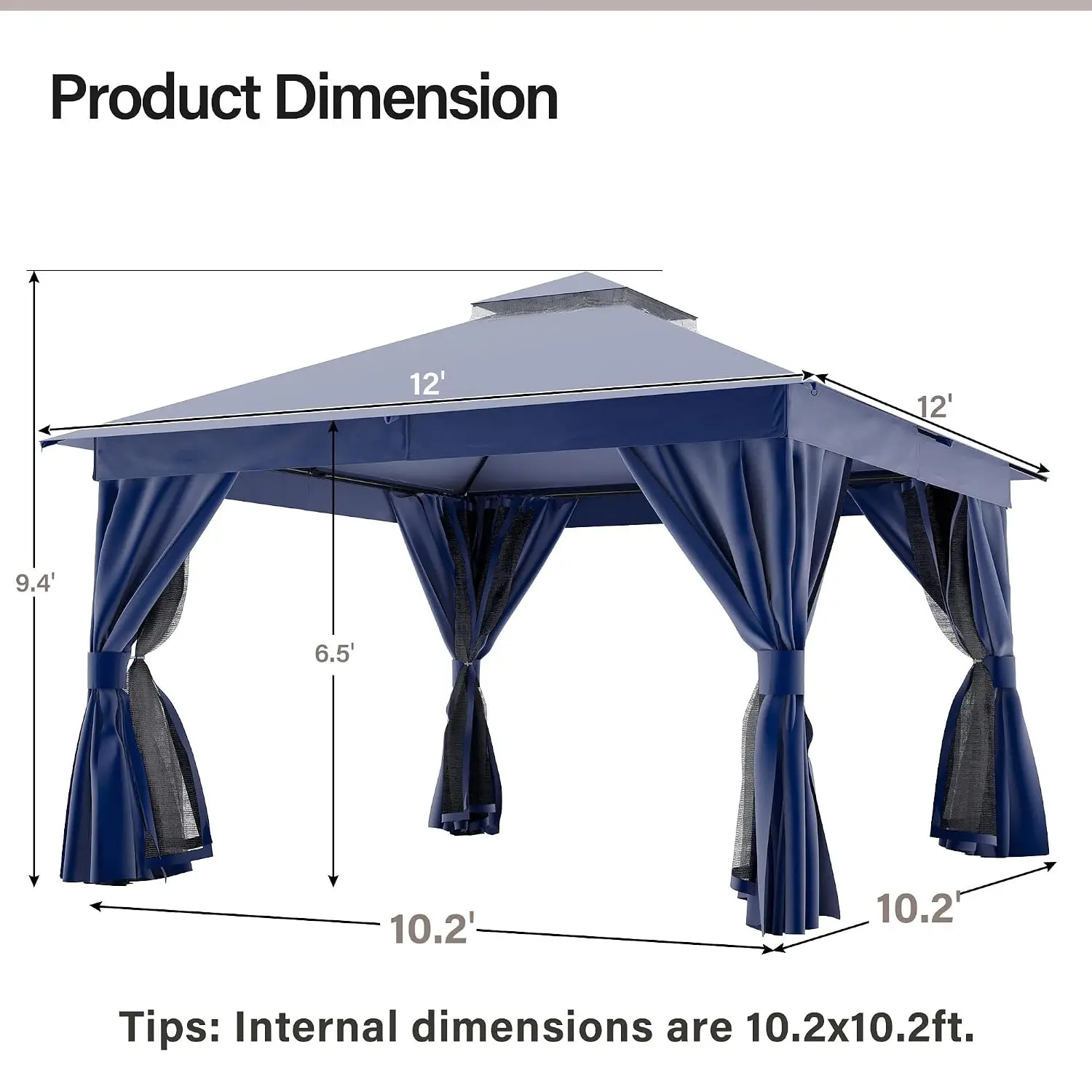 12'x12' Outdoor Gazebo Heavy Duty Party Tent Double Roof Mosquito Net Privacy Screen Backyard Garden Deck, Customized