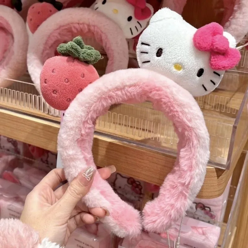 

Kawaii Sanrio Plush Headband Sanrio Anime Hair Band Cute Cartoon KT Cat Ear Plush Bow Head Band Hair Accessories Gift
