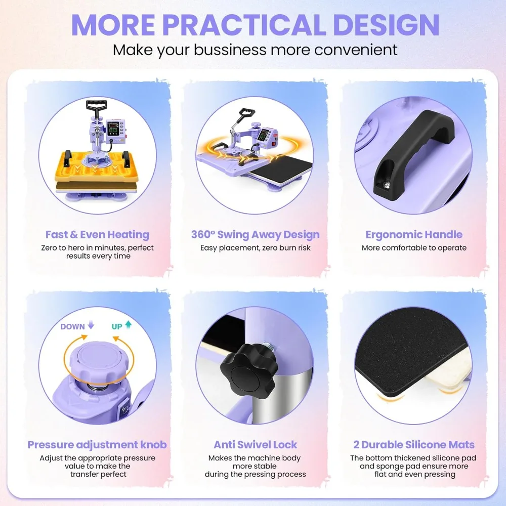 Máquina de prensa térmica 8 em 1 atualizada para camisetas 12X15 polegadas, 360 °   Máquina de prensa de camisas Swing Away para sublimação, multifuncional