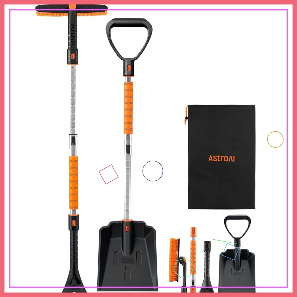 

2" Ice Scraper & Snow Shovel Kit, 47.2" Extendable Brush for Car Windshield, Trucks, SUVs - Orange