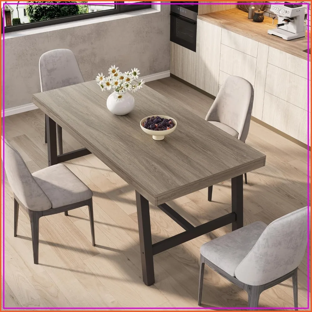 63 Inch Heavy Duty Kitchen Table, Modern Dining Table, Grey Walnut