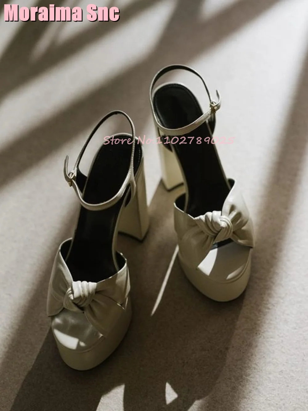 Platform Knot Peep Toe Sandals Block Chunky Heel Ankle Buckle Strap White Solid Sexy Fashion Women Shoes Summer Runway 2024 New