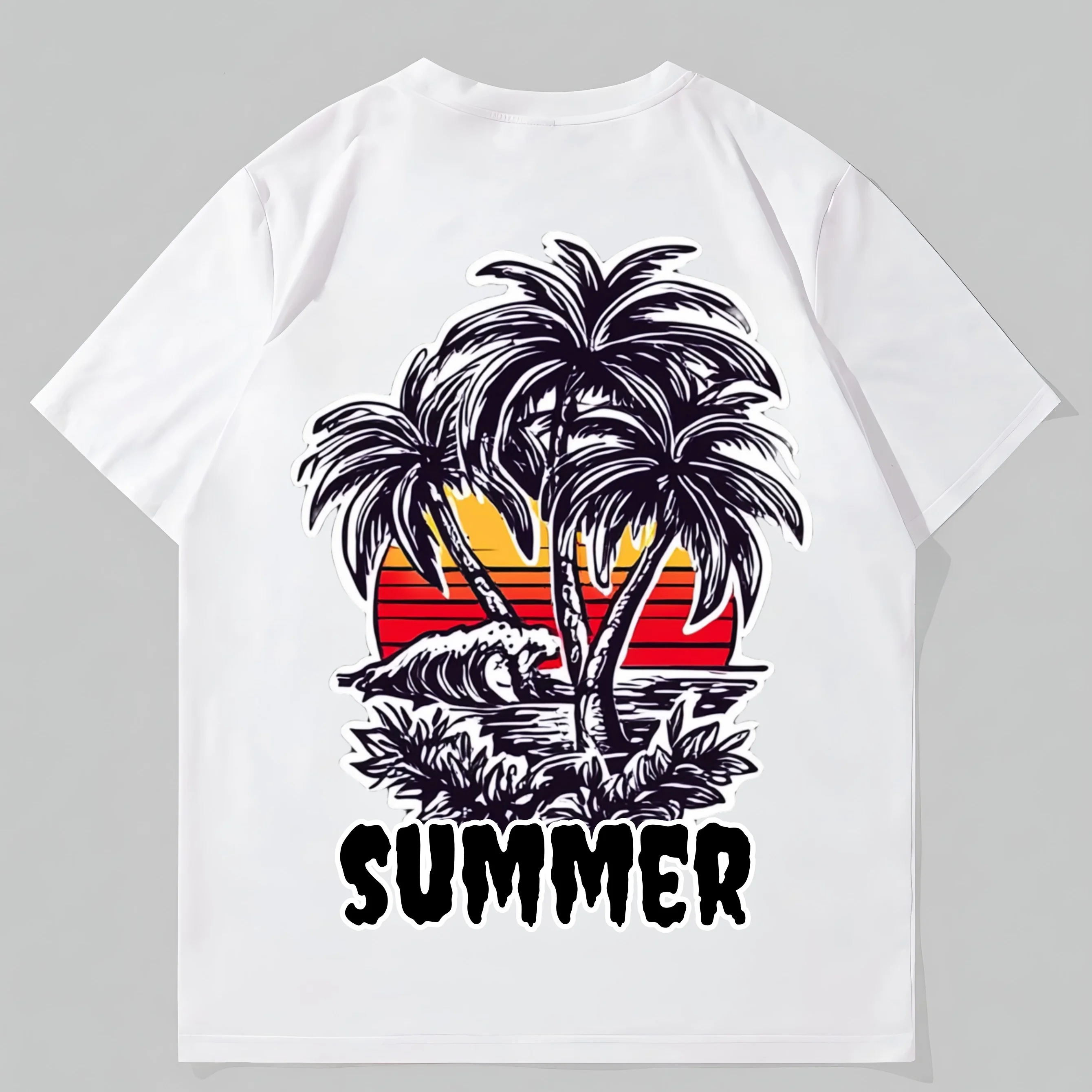 

Teevo Summer T-Shirt Palm Tree Sunset Print Beachwear for Men Women Casual Short Sleeve Tee Vacation Travel Outfit