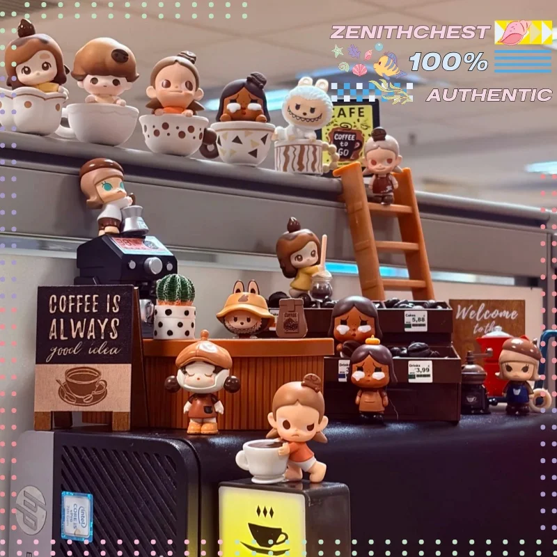 

Аутентичная серия Pop Mart Popbean Coffee Factory, мини-слепая коробка, очаровательные фигурки для домашнего офиса, специальный подарок