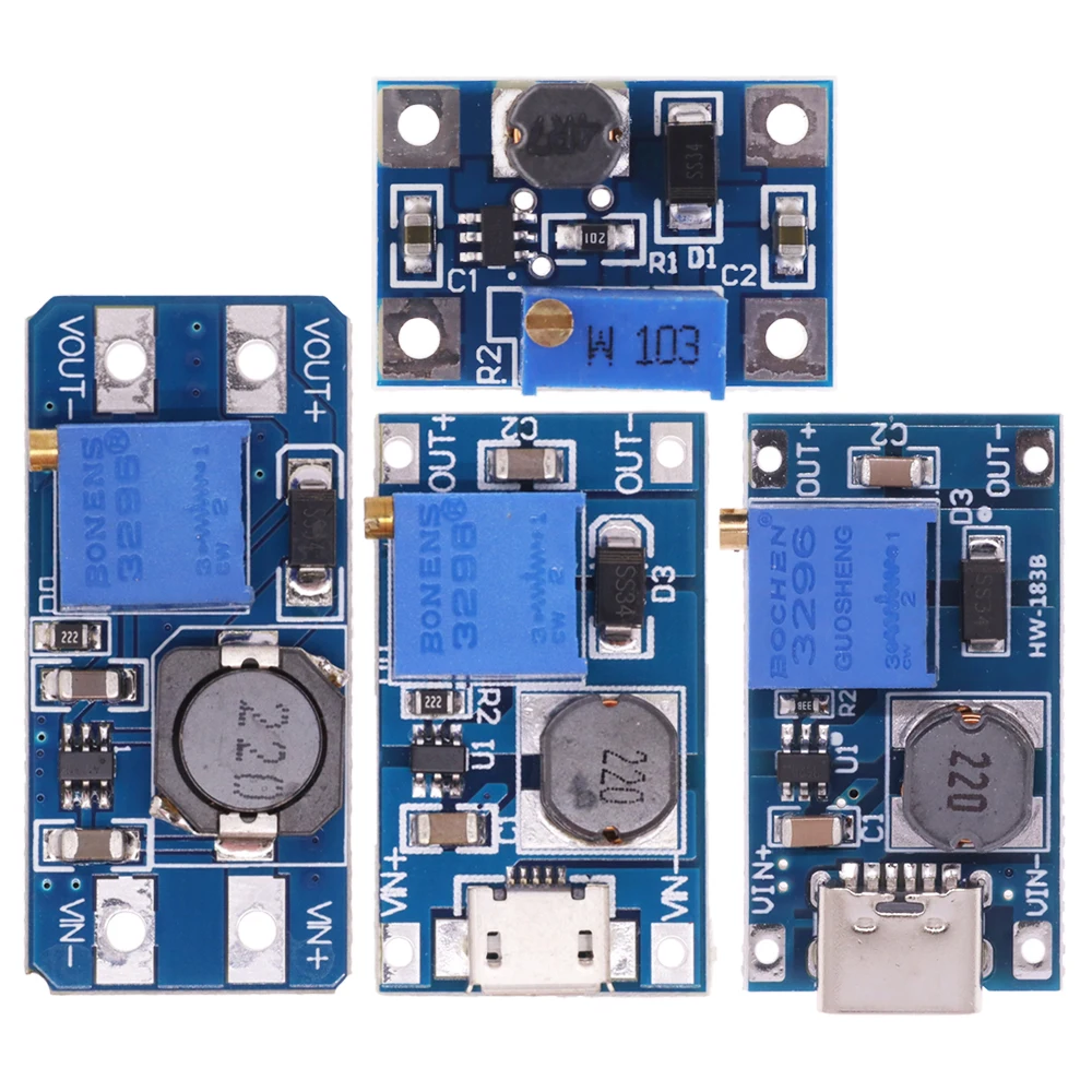 MT3608 DC-DC Adjustable Boost Module 2A Boost Plate Step Up Module With MICRO TYPE-C USB 2V-24V to 5V 9V 12V 28V For Arduino