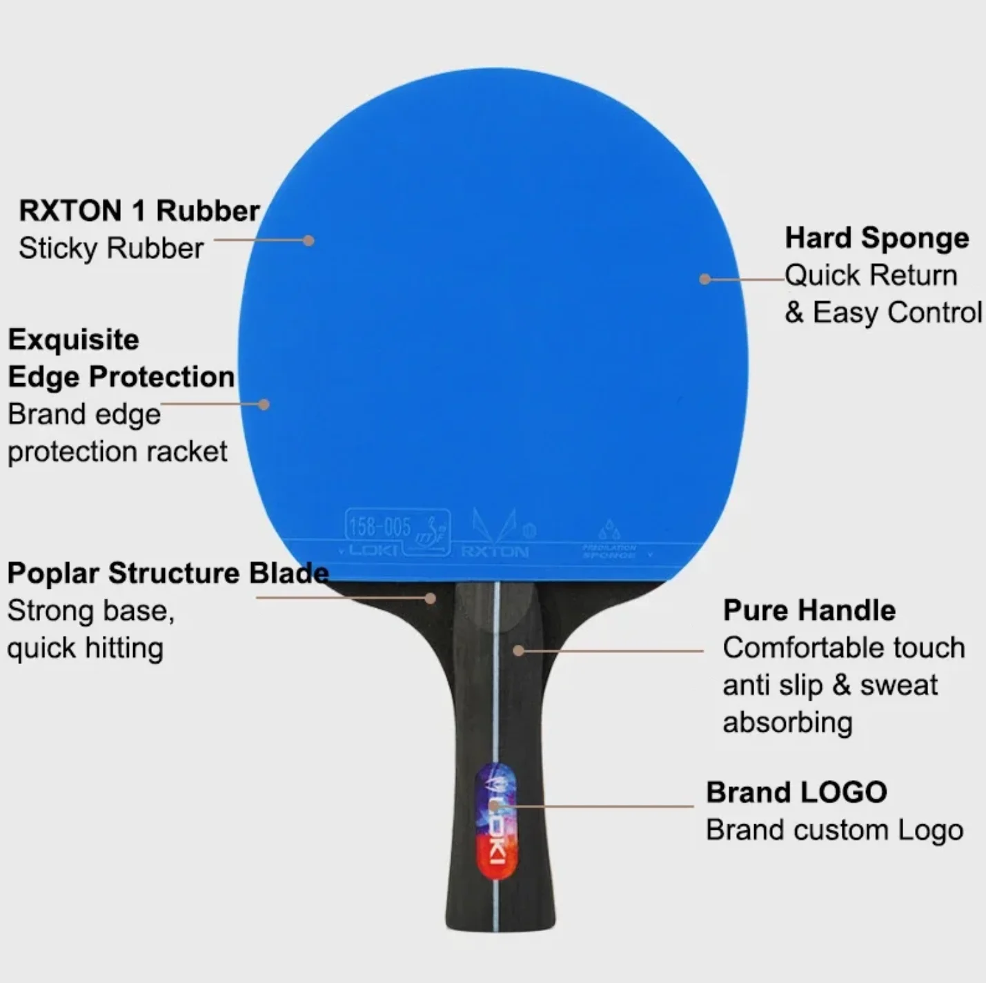 LOKI K5000 FL Manico lungo Racchetta da ping pong per intrattenimento domestico con gomma da ping pong di colore blu