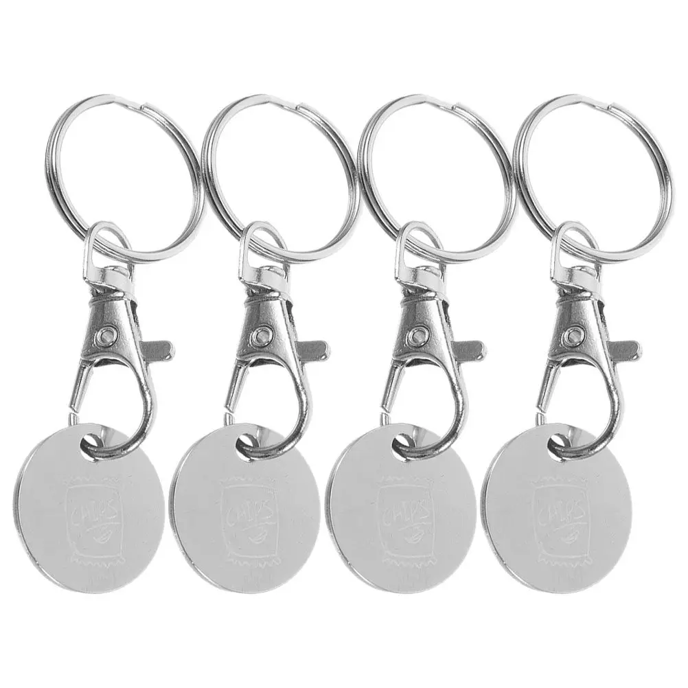 4Pcs Stainless Steel Shopping Trolley Token Keychain Metal Shopping Cart Keyring Antiloss Cart Key Chain Grocery Token