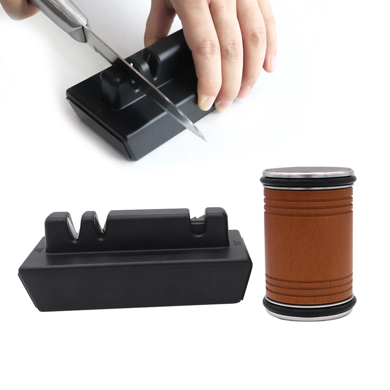 Knife Sharpener Tool, Rolling Knife Sharpener 5 in 1 Kit Plastic Base Knife Sharpener Scissor Slot - Roller Sharpener for Knives