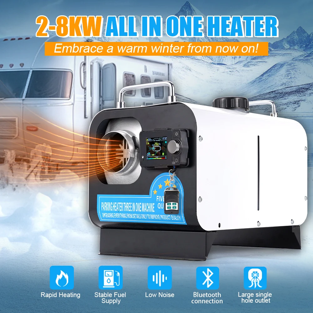 

2-8KW 12V&24V&220V Three-In-One Horizontal Heater Set White Bluetooth Version Suitable For Indoor/Outdoor/Various Vehicle Models