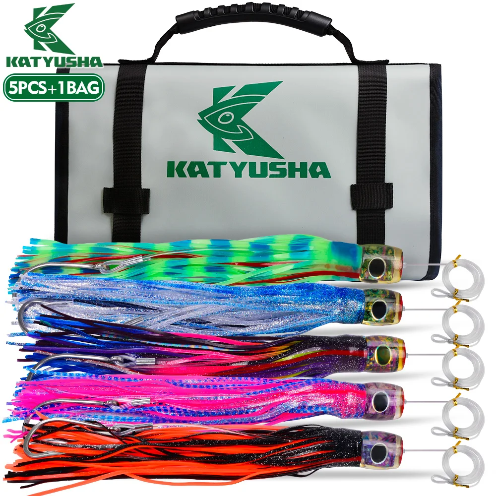 

KATYUSHA 9/11/14 inch Artificial Silicone Fish 1 Set of Bait Acrylic Head Skirt Fish Bait Offshore Large Prey Red Fin Tuna Bait