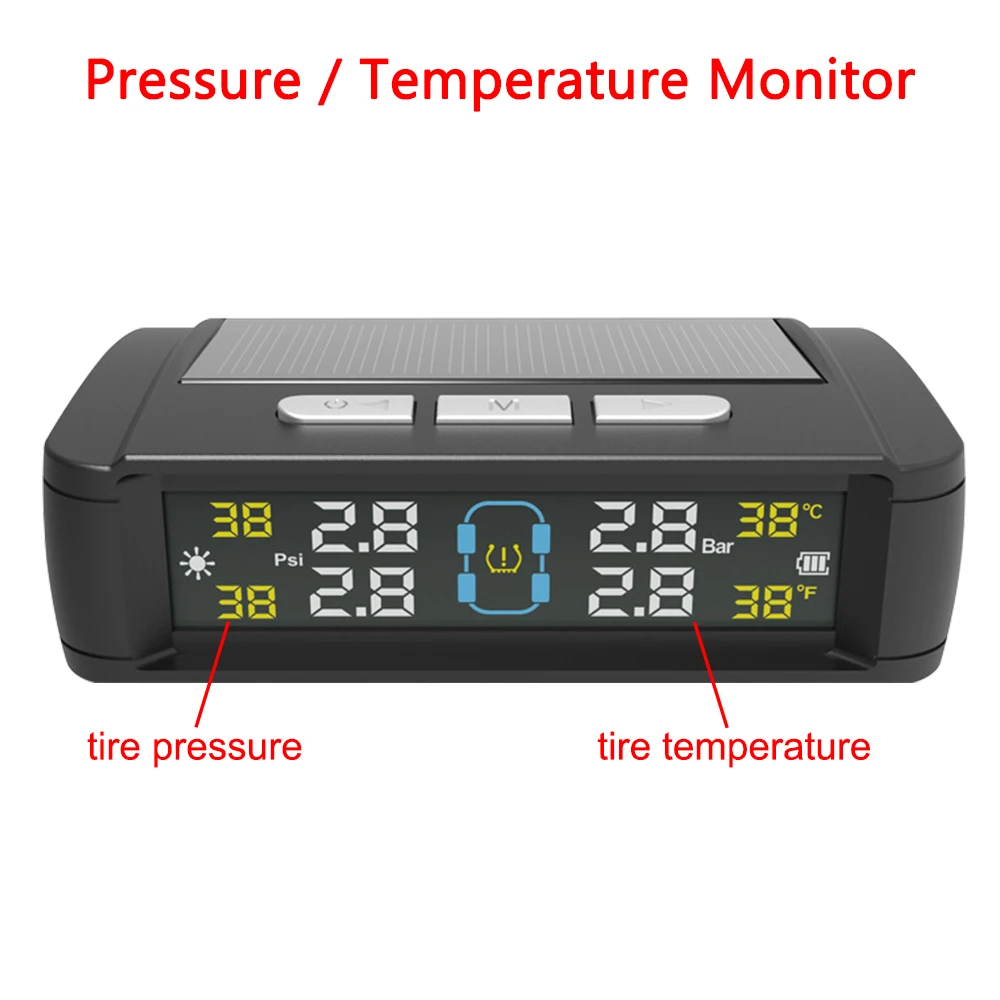 4 sensori sistemi di allarme di sicurezza automatica sistema di monitoraggio della pressione dei pneumatici Monitor della temperatura dei pneumatici alimentato da solare/USB TPMS per Auto