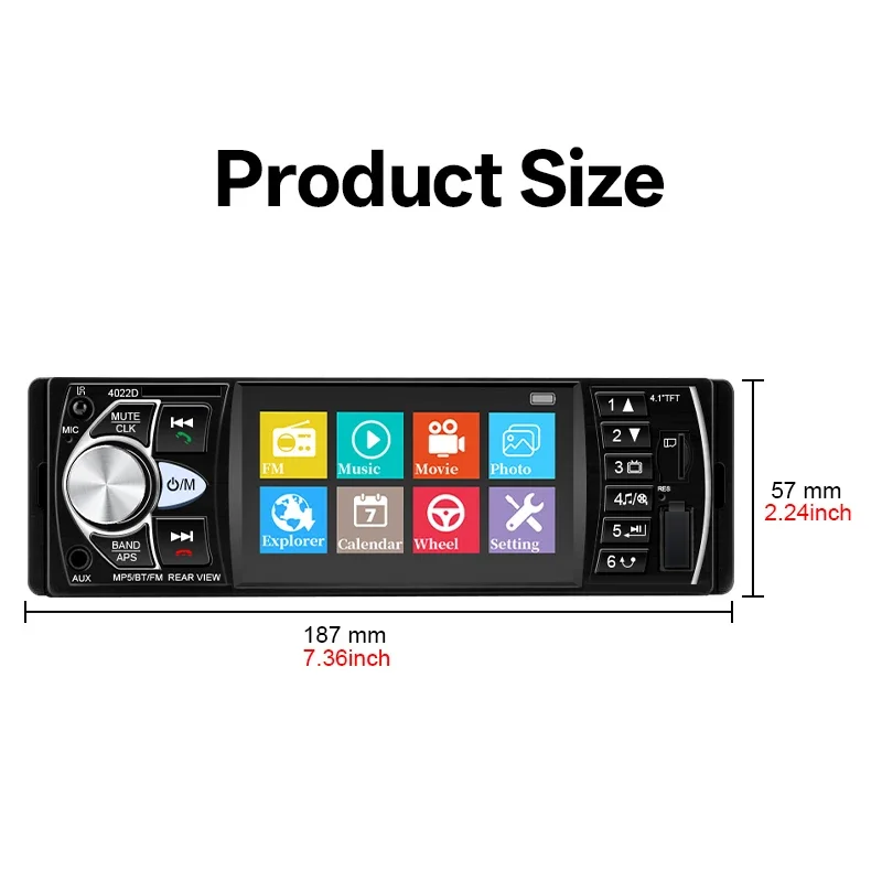 HIPPCRON 1DIN Autoradio Stereo 4,1 Zoll MP5 Bluetooth 5.0 FM USB-Player mit Unterstützung für Rückfahrkamera und Lenkradsteuerung ohne Touchfunktion – Detail 12