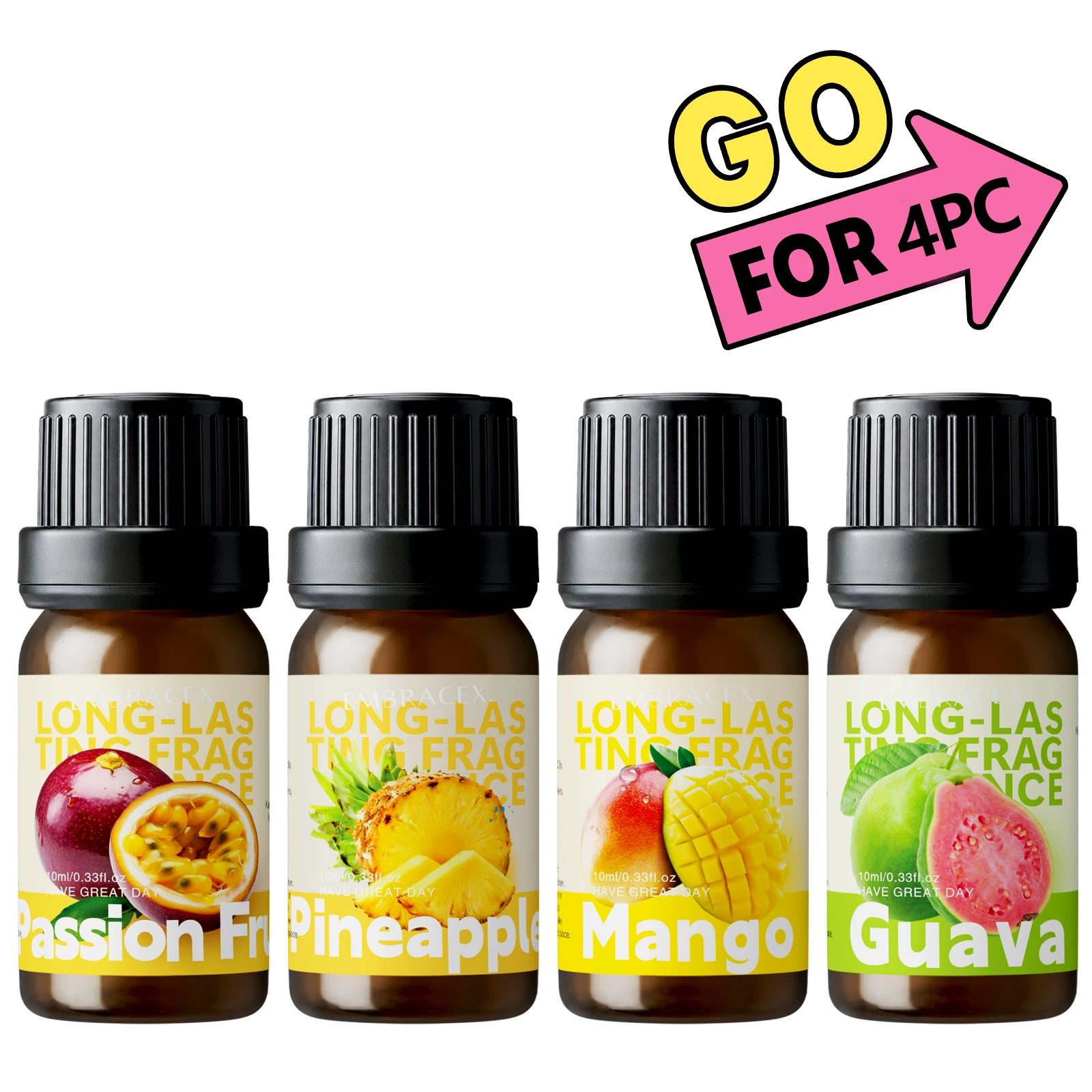 4PC 10ml Fragrance Oils Mango Grape Lemon Orange Apple Cherry Strawberry Litchi Peach Watermelon Pineapple Blueberry Raspberry