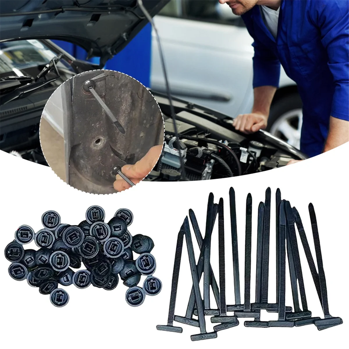 A002 나일론 케이블 타이 버클 자동 잠금 지퍼 타이 홀더 (핀 및 버튼 포함) 다용도 케이블 타이 도구 (자동차 수리용)