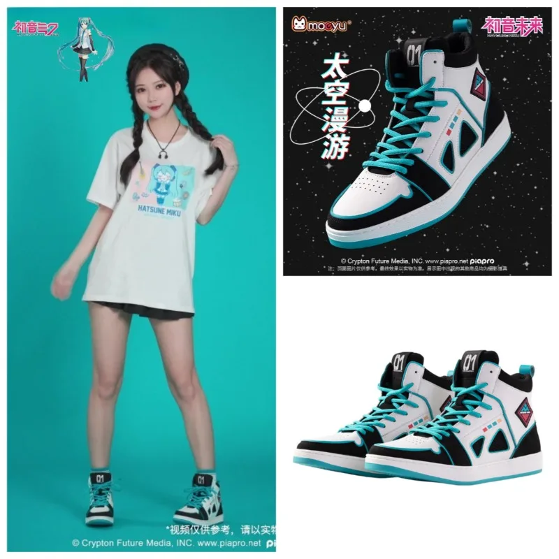 

New Hatsune Miku Anime Joint Shoes Flat-bottomed High-top Space Roaming Men's and Women's Sports and Leisure Shoes Holiday Gifts