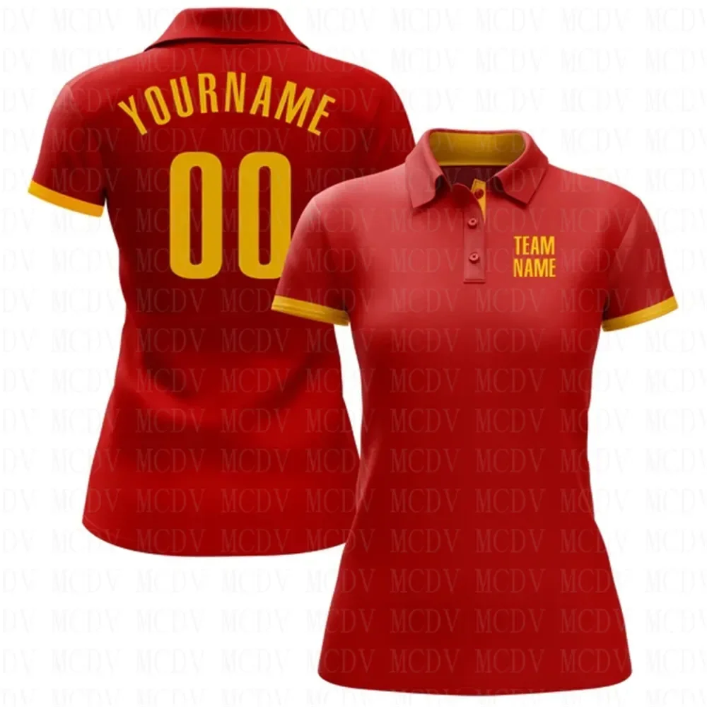 

Custom Red Yellow Performance Golf Polo Shirt 3D Printed Women's Golf Polo Oversized Shirt Summer Sports Tops