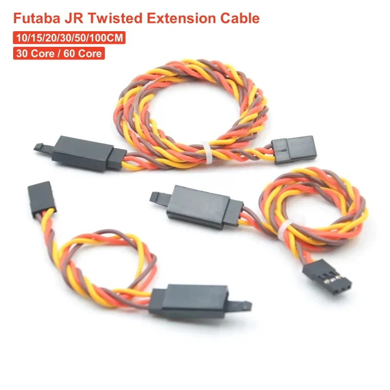 RC 후타바 JR 트위스트 익스텐션 코드 케이블, 풀림 방지 버클 포함, 30/60 코어 수-암 연결 라인 22AWG, 로트당 10 개