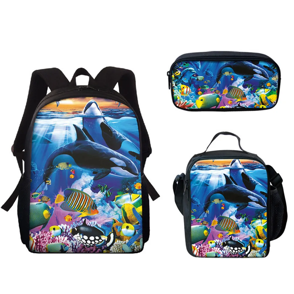 Classic Fashion Funny Underwater world Whale 3D Print 3pcs/Set pupil School Bags Laptop Daypack Backpack Lunch bag Pencil Case