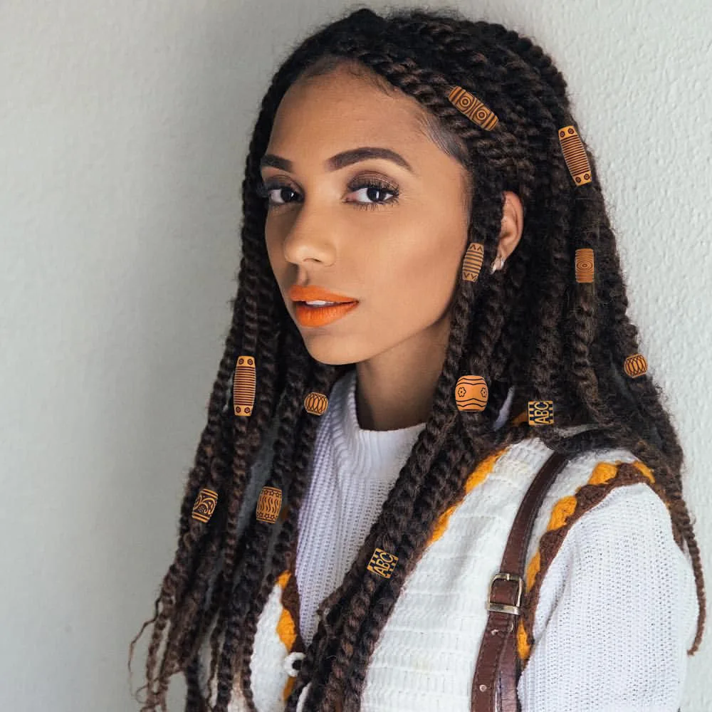 50 قطعة/الحقيبة شعر مستعار أفريقي Dreadlock الخرز الخشبي-خمر العصرية ثقب كبير تجديل الخرز مع أنماط منحوتة