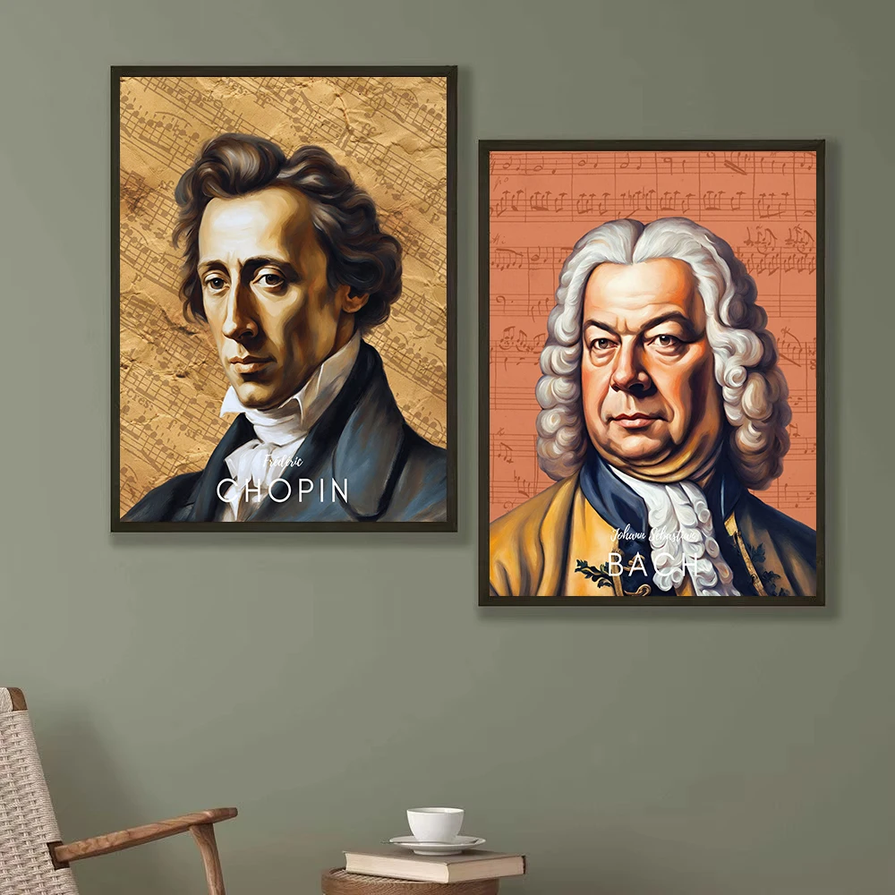 الكلاسيكية الملحن الموسيقار بيتهوفن، موزارت، باخ، شوبان التوضيح المشارك حائط لوح رسم صور ديكور المنزل الفصول الدراسية #3
