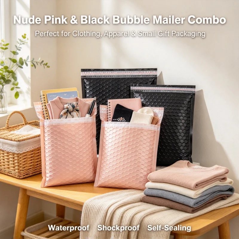 100pcs Naked Pink Black Bubble Envelope Bag Self Adhesive Sealed Bubble Bag Packaging And Transportation Bag