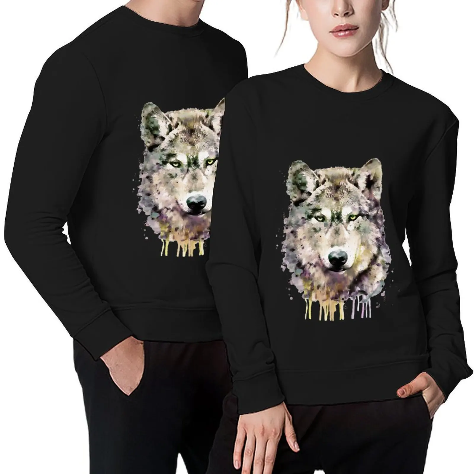 

Watercolor realistic wolf head Pullover blouse clothes for men men wear graphic t shirts men pullover
