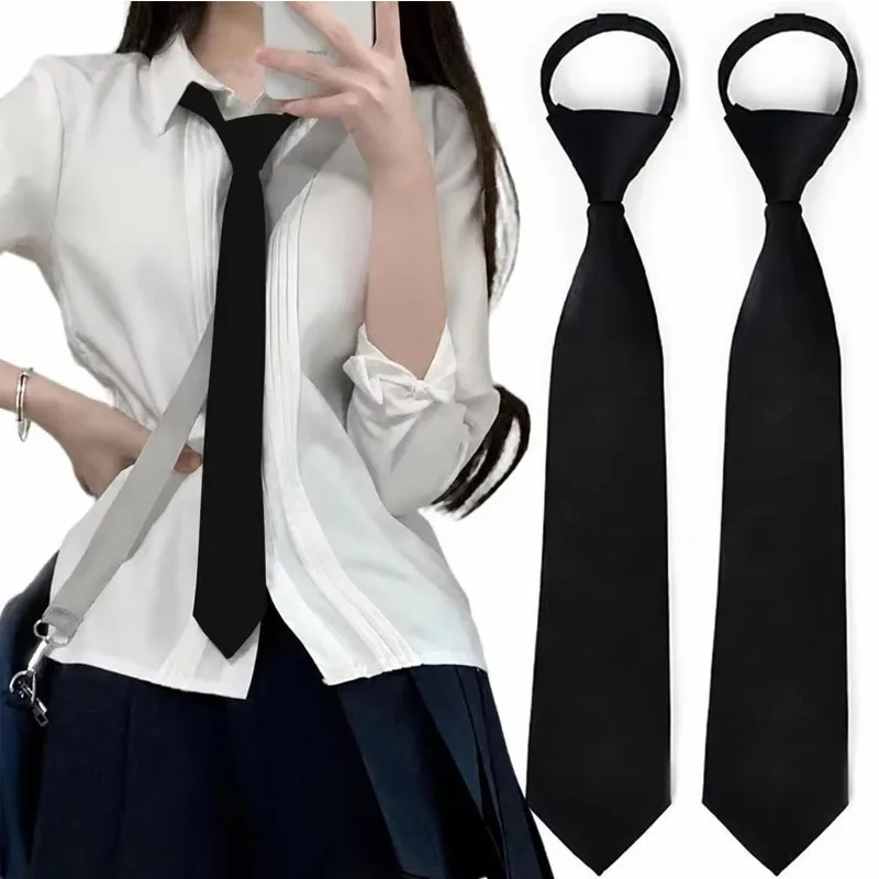 1-6Pcs Black Ties Retro Silky Narrow Women Men Neck Tie Slim Smooth Bow Tie Korean Style Simple Elegant All-Match Trendy Tie