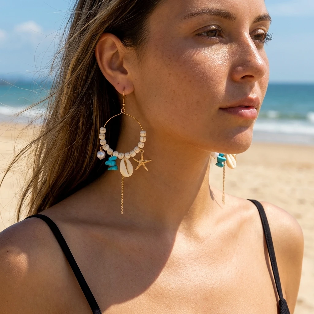 Mermaidcore Ozean-Charm Creole – Turquoise Stone Ring Bewertung und Preis